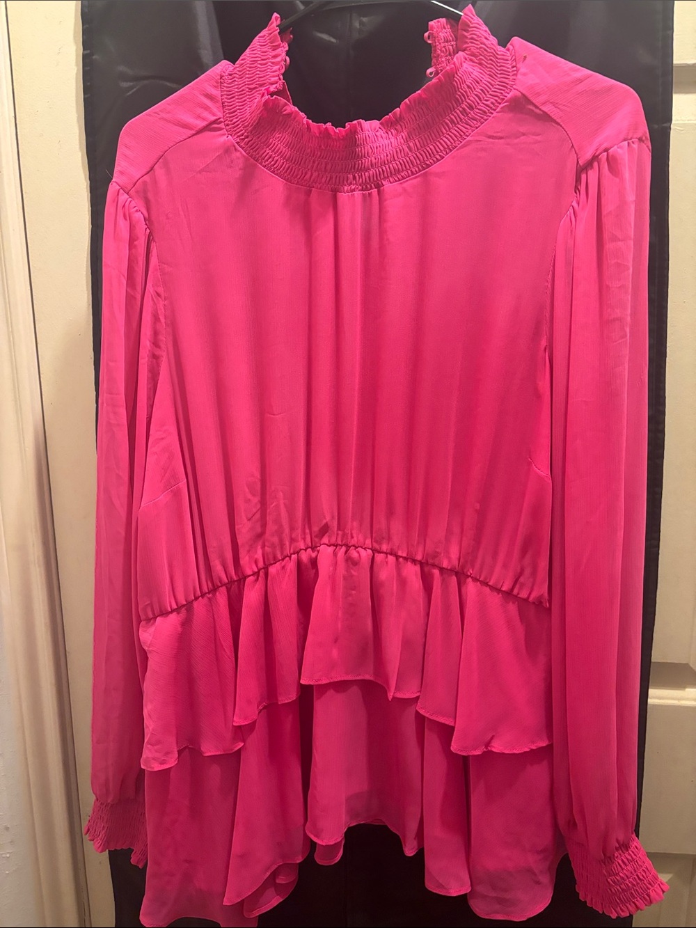 torrid Bright Pink Ruffled High Neck Blouse